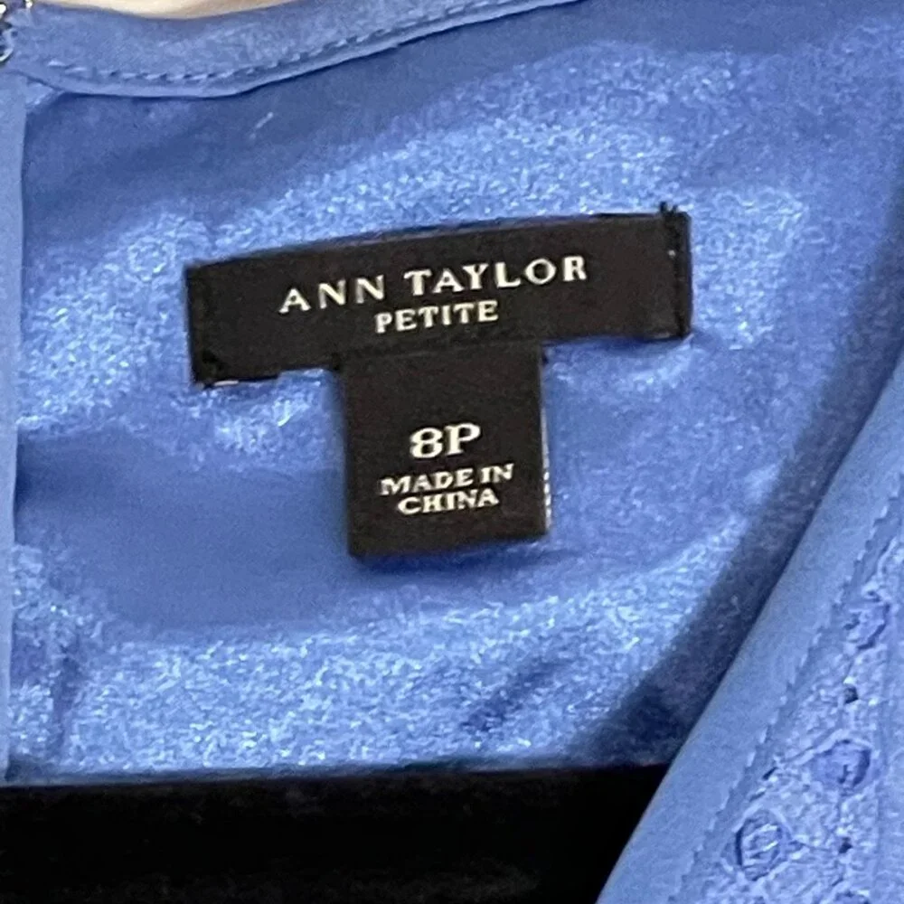 Ann Taylor Women's Dress sleeveless periwinkle blue SZ 8P geometric eyelet look. - Picture 3 of 6